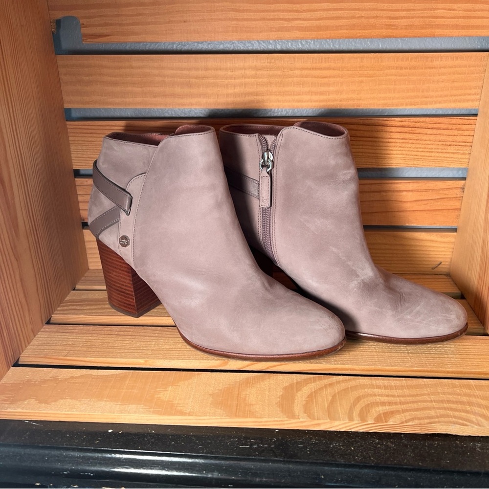 Louise Et  Cie ZANARA Gravel Nubuck LeatherBlock Heel Ankle Boots Sz 10